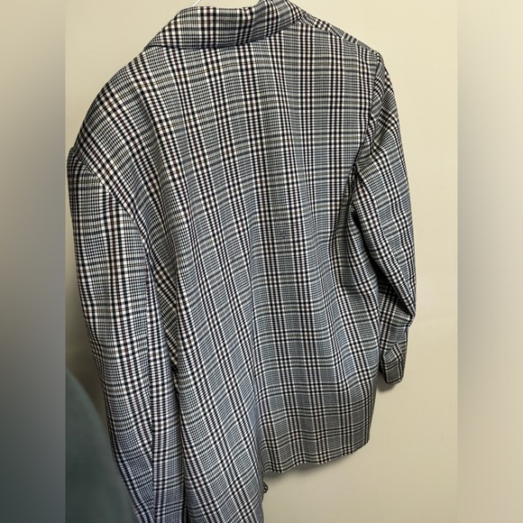 Oversized Plaid Single Button Long Vintage Blazer - Picture 4 of 5